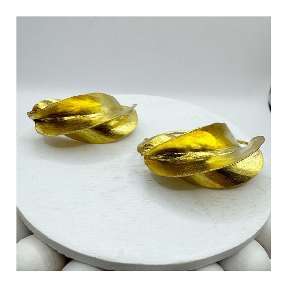 Fulani Twisted Basket Gold Plated Hoop Earrings Chunky West Africa Modernist - Picture 6 of 14